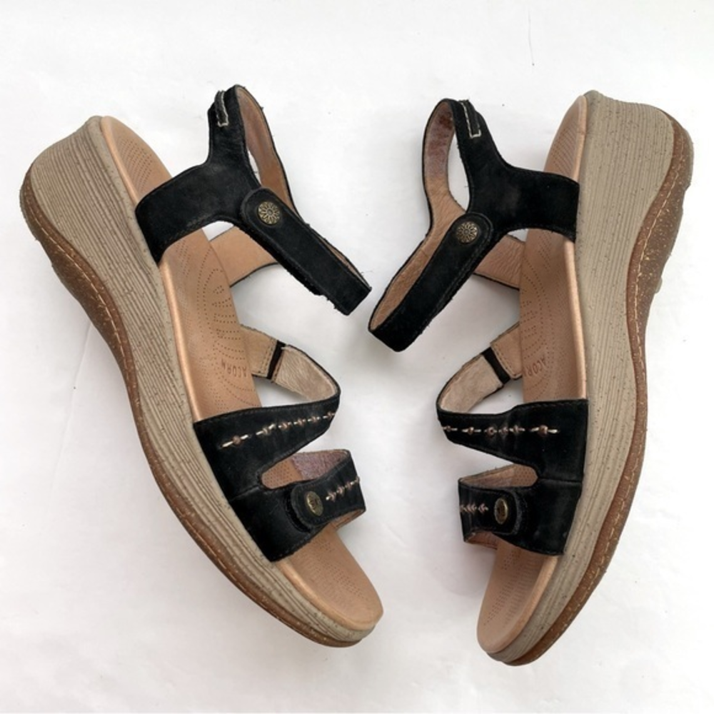 Acorn Black Vista Leather Beaded Wedge Sandals